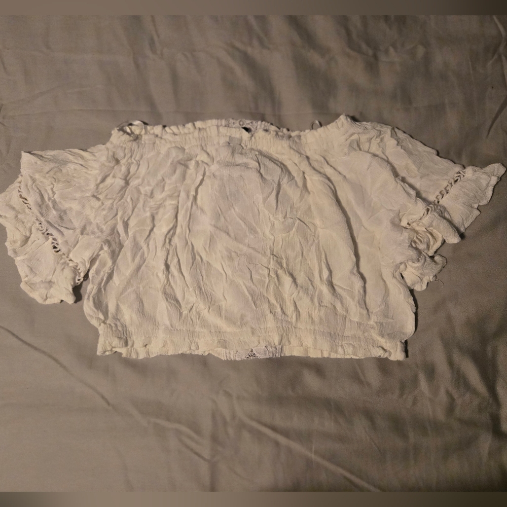 Divided White Lace Trim Crop Top - Picture 2 of 2